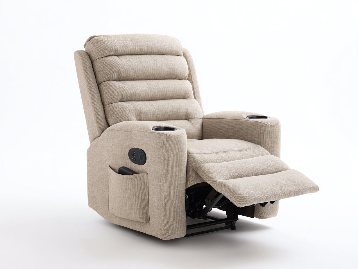 Sillones reclinables tapizado 92x95x108 cm - beige - reposapiés extensible y portavasos - diseño moderno