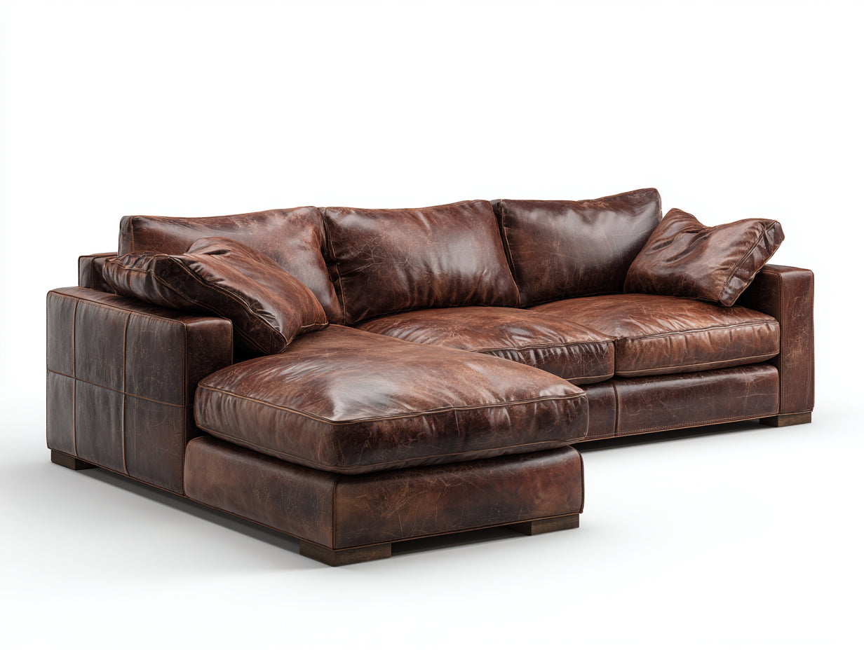 Sofás de esquina cuero 270x165x82 cm - marrón - diseño clásico para salón
