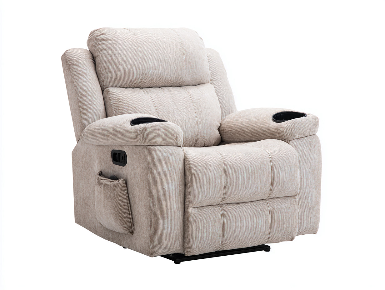 Sillones reclinables tapizado 92x90x105 cm - beige - portavasos y bolsillo lateral - diseño moderno