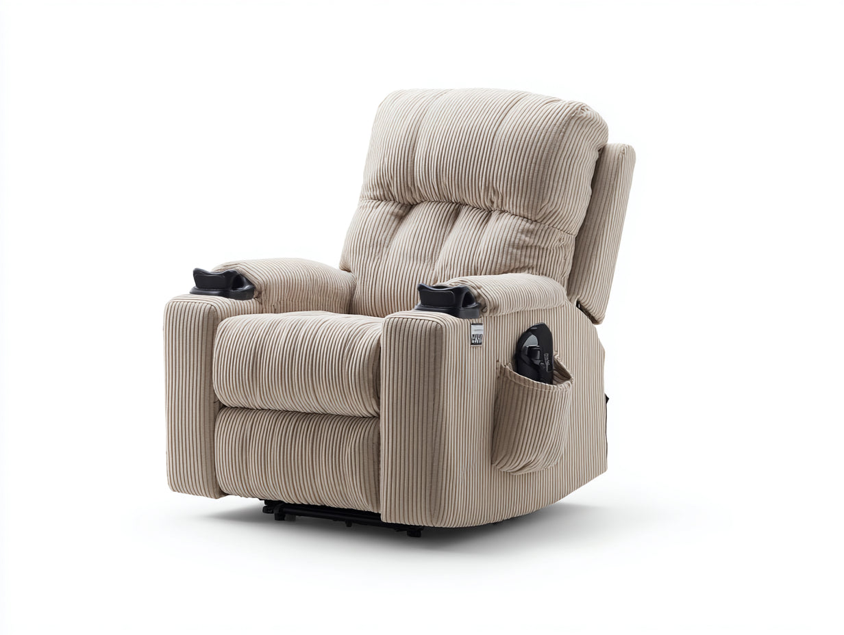 Sillones reclinables tapizado 90x90x105 cm - beige - respaldo alto con bolsillo lateral - diseño moderno
