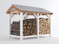 Leñero de exterior madera y metal 240x75x180 cm - blanco-marrón-gris - diseño con tejado