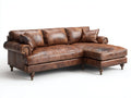Sofá de esquina de piel envejecida 285x170x86 cm - marrón cuero - estilo clásico