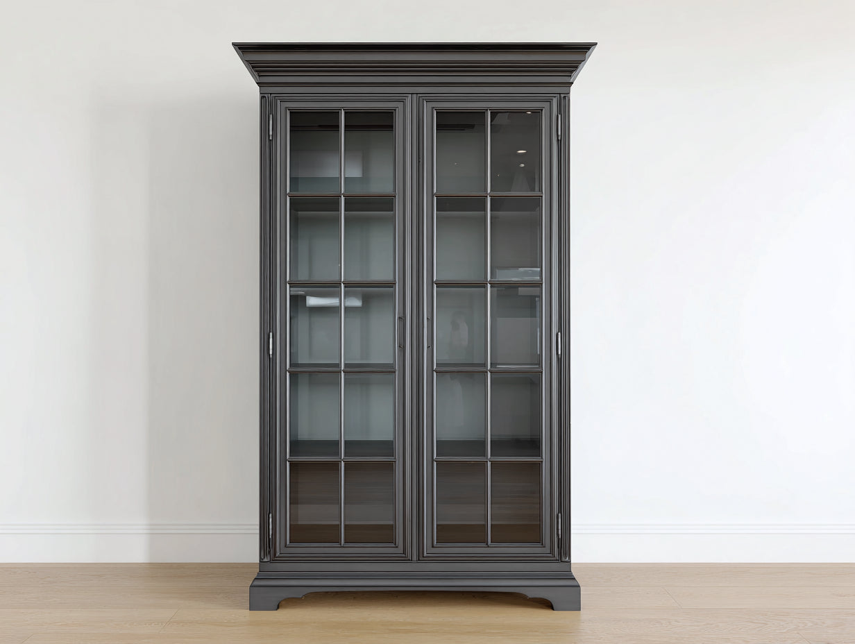 Vitrinas madera y vidrio 110x45x200 cm - gris oscuro - diseño clásico