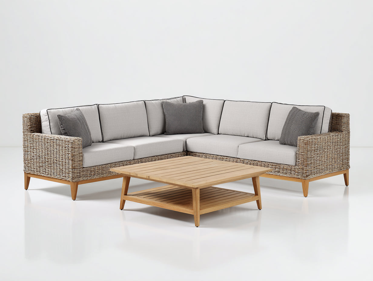 Sofás de exterior ratán 260x260x72 cm beige - diseño esquinero con mesa