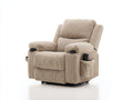 Sillón reclinable de tela acanalada 96x98x108 cm - beige - con portavasos laterales