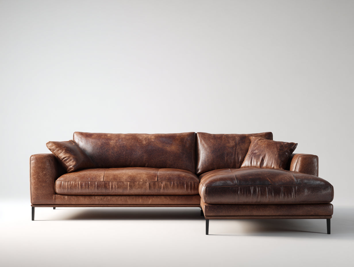 Sofás de esquina cuero 285x170x82 cm - marrón - diseño moderno para salón