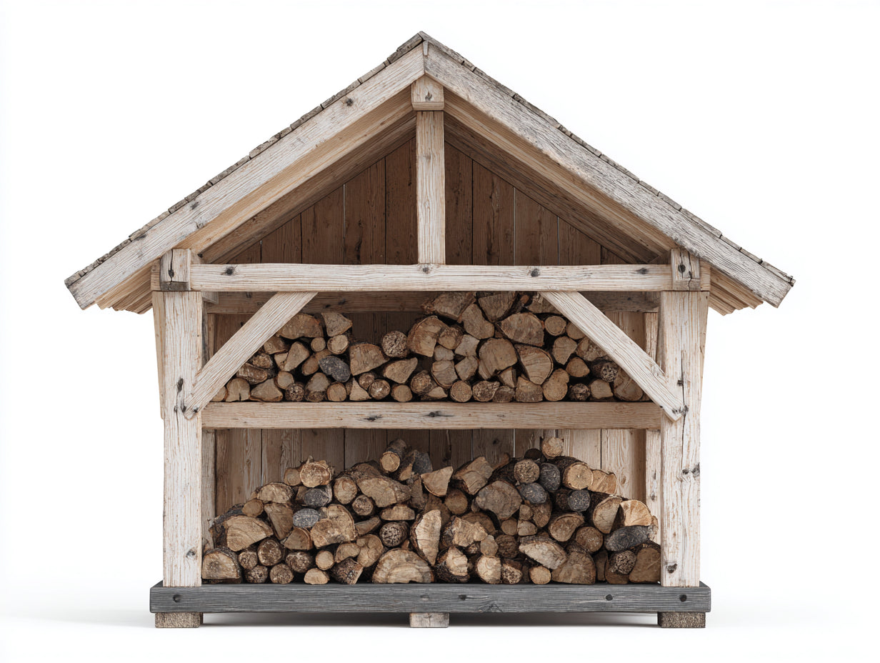 Leñero de exterior madera 2 niveles 150x80x120 cm - blanco-gris