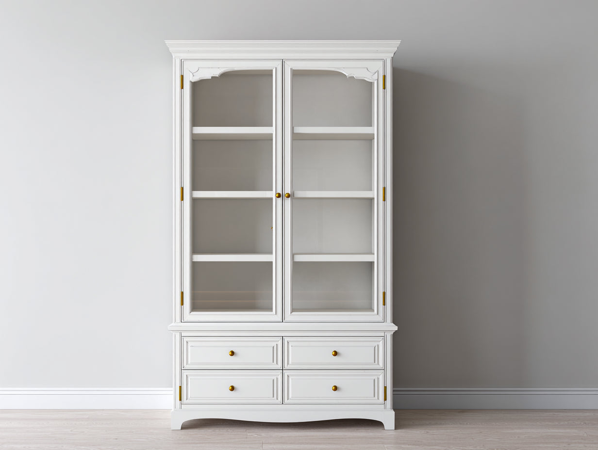 Vitrinas madera 120x42x210 cm blanco - diseño clásico con puertas de cristal