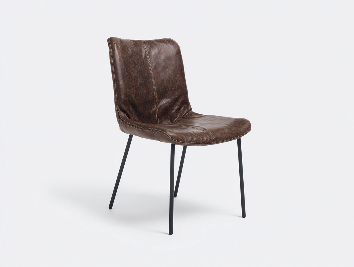 Silla de comedor tapizada con patas metálicas 52x58x86 cm - marrón-negro - estilo industrial