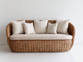 Sofá de exterior de ratán con asiento tapizado 210x85x78 cm - ratán natural-beige - diseño mediterráneo