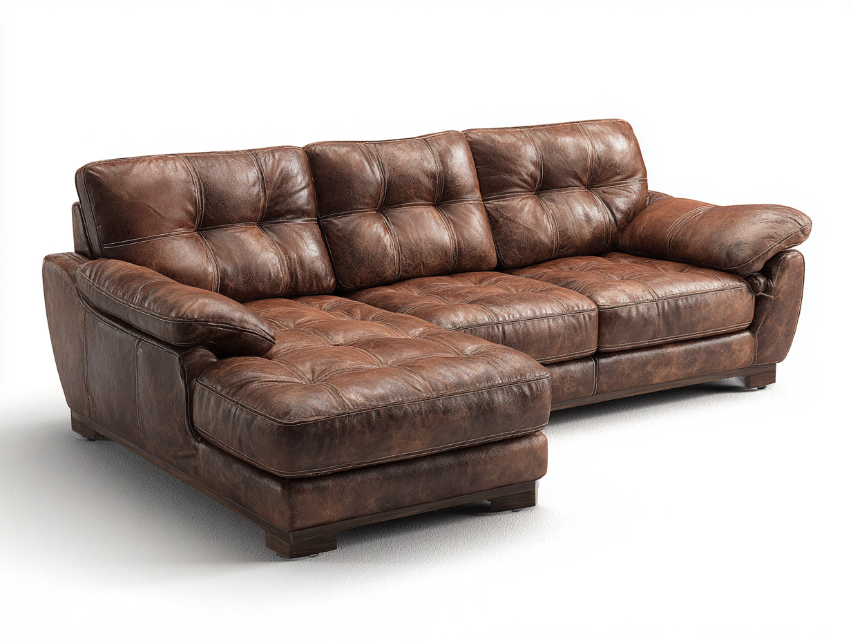Sofás de esquina cuero 286x172x86 cm - marrón - diseño capitoné para salón