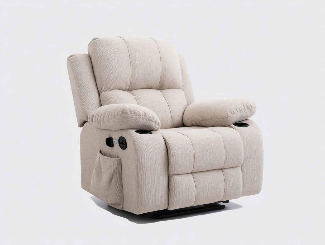 Sillones reclinables tela 108x98x104 cm beige - diseño ergonómico con portavasos