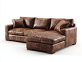 Sofá de esquina de piel envejecida 285x175x84 cm - marrón cuero - diseño moderno