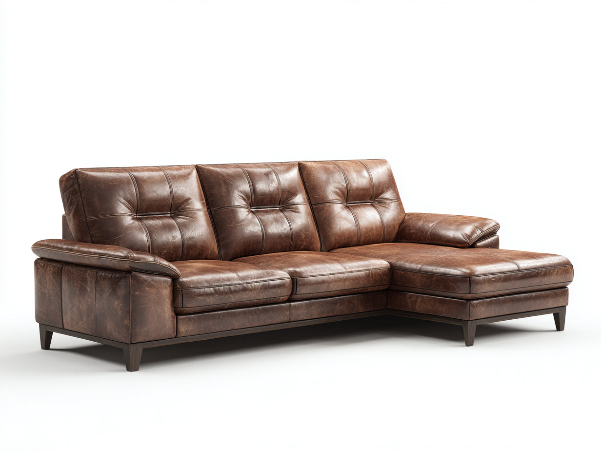 Sofás de esquina cuero 280x165x84 cm - marrón - diseño capitoné para salón