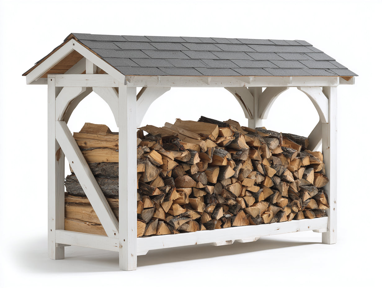 Leñero de exterior de madera con tejado gris 190x65x155 cm - blanco-gris - diseño rústico