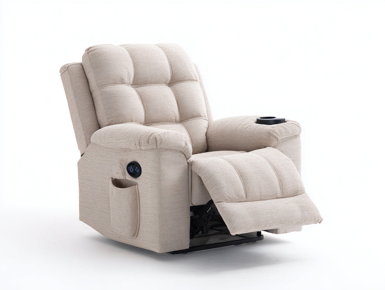 Sillones reclinables tela 102x96x105 cm beige - confort ajustable con portavasos