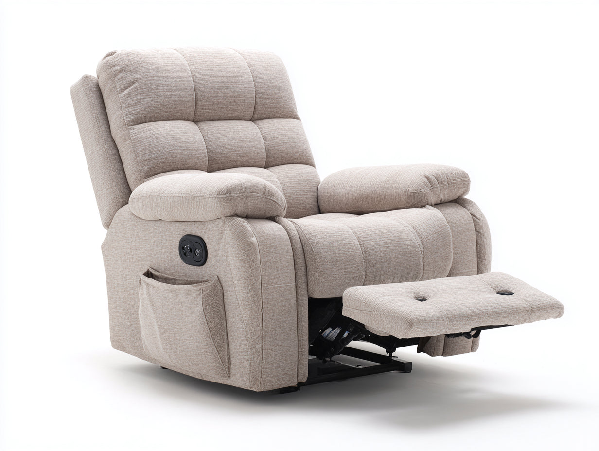 Sillón reclinable eléctrico de tela acolchada 94x98x106 cm - beige - con reposapiés
