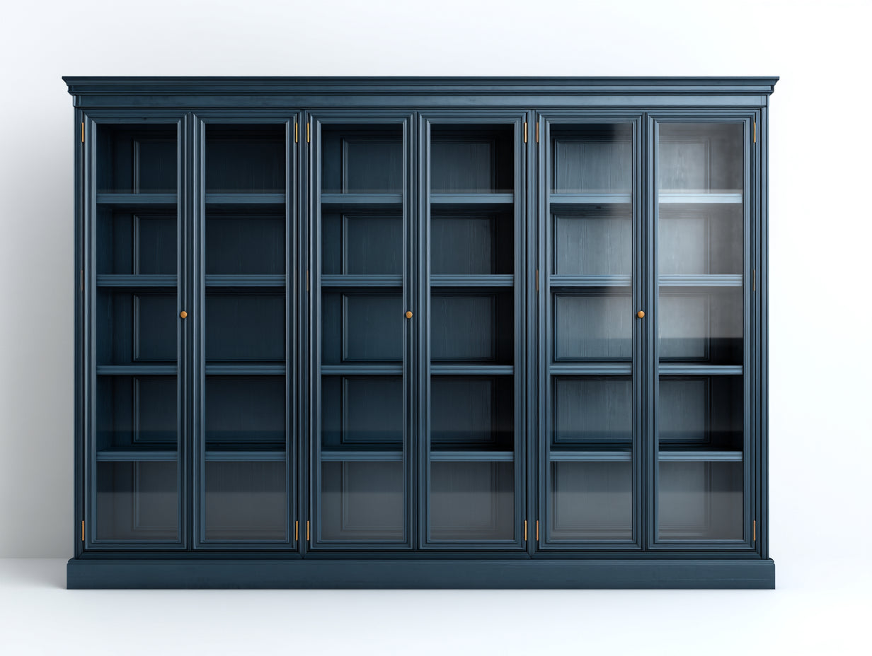 Vitrina azul con 6 puertas de vidrio 240x45x210 cm - azul oscuro - estilo clásico