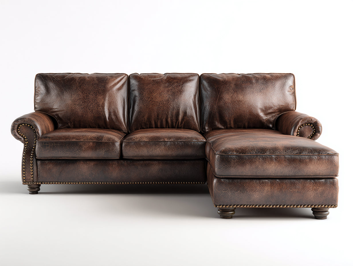 Sofá de esquina cuero 220x90x85 cm - marrón - clásico y confortable